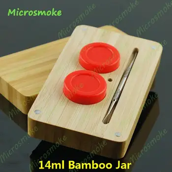 

14ml Small bamboo jar Square Container Box with lids for Silicone Wax Container Jar and Dab Tools 1pc Free Shipping