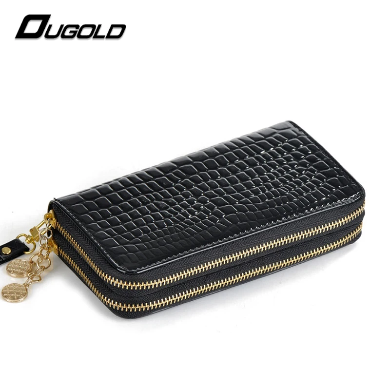 Ougold Double Zipper Wallet Women Fashion Brand Leather Large Capacity Purse Two Cell Phone Pocket Female Wallets Card Holder