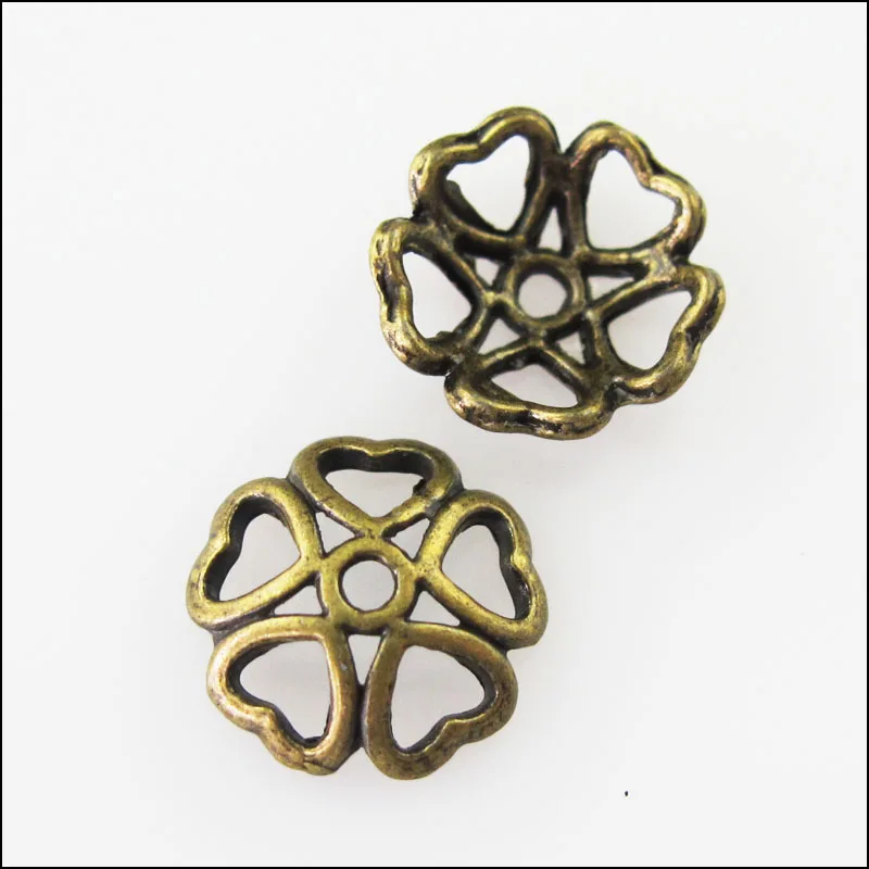 

New 30Pcs Antiqued Bronze Tone Heart Flower End Bead Caps Connectors 10mm