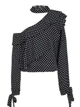 

Women Off The Shoulder Ruffled Dot Loose Slouch Tops Blouse
