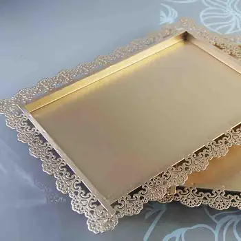 

Gold rectangle cake tray stand wedding dessert lace edge plate 26*36 cm cake accessory party decoration tools for lollipop