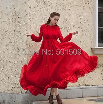 

Free shipping red/royal blue ruffles chiffon vitoria long dress long medieval Renaissance Victorian Gothic Lo/Marie Antoinette