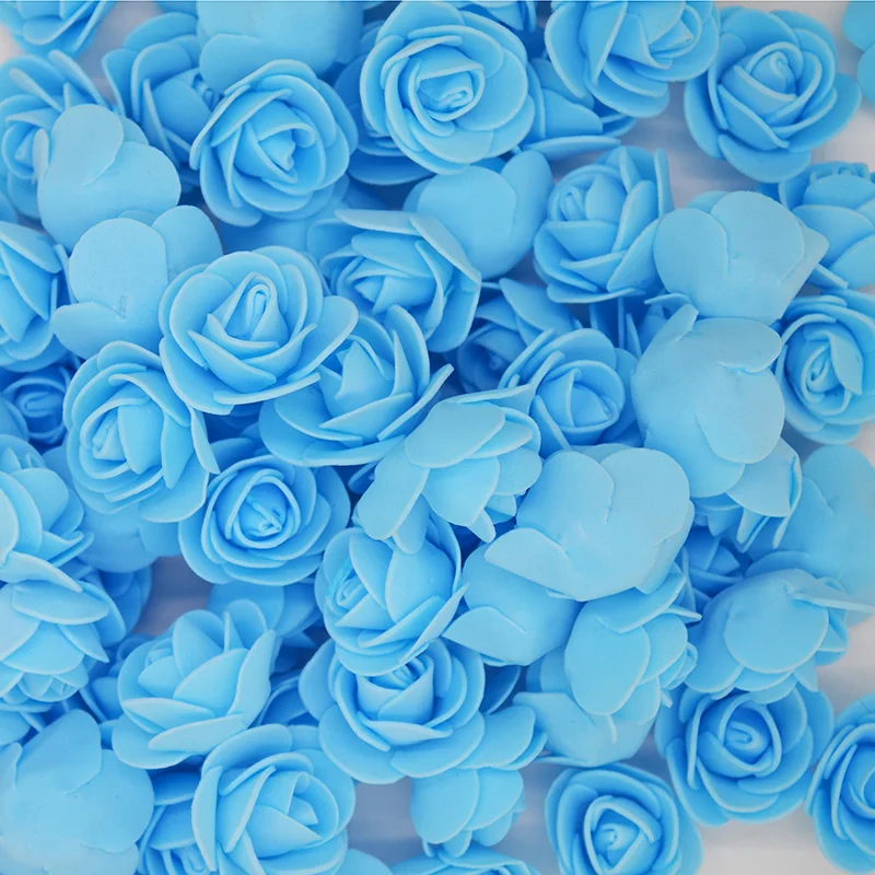 50/100 шт. 3 см маленький искусственный цветок голова поддельные пены разноцветная Роза Свадебные украшения DIY ВЕНОК Скрапбукинг коробка подарок расходные материалы - Цвет: F07 Blue