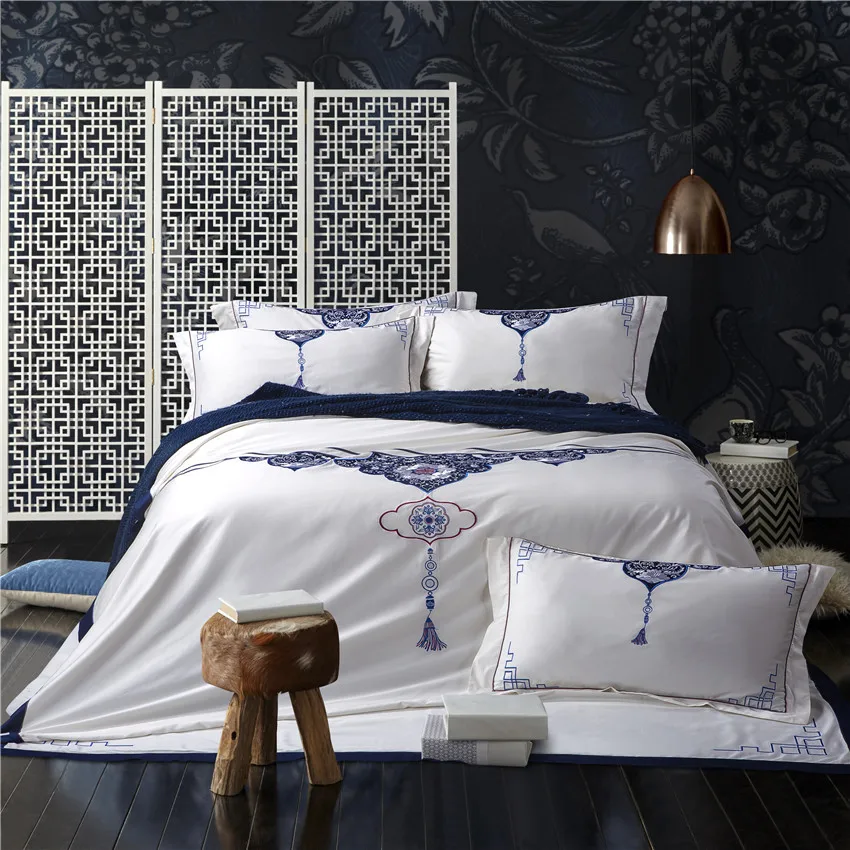 Buy Blue White Chinese Luxury Classic Embroidered Bedding Sets Silk feeling