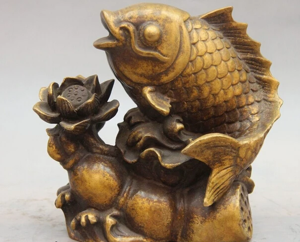 

song voge gem S1326 China Bronze Copper Auspicious Carved Lotus Root Flower Fish Statue Sculpture