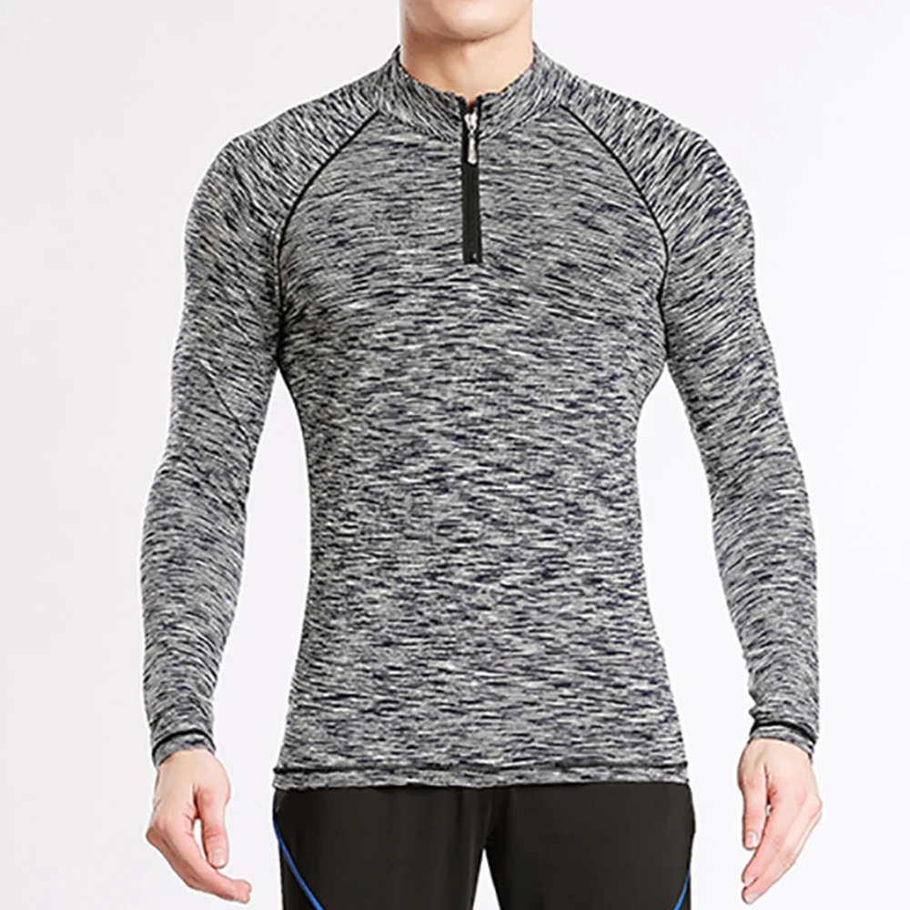 

Men Shirt Compression Sports TShirt Fitness Men Crossfit T-Shirt with Front Zipper Long Sleeve Running GYM Tops for Male