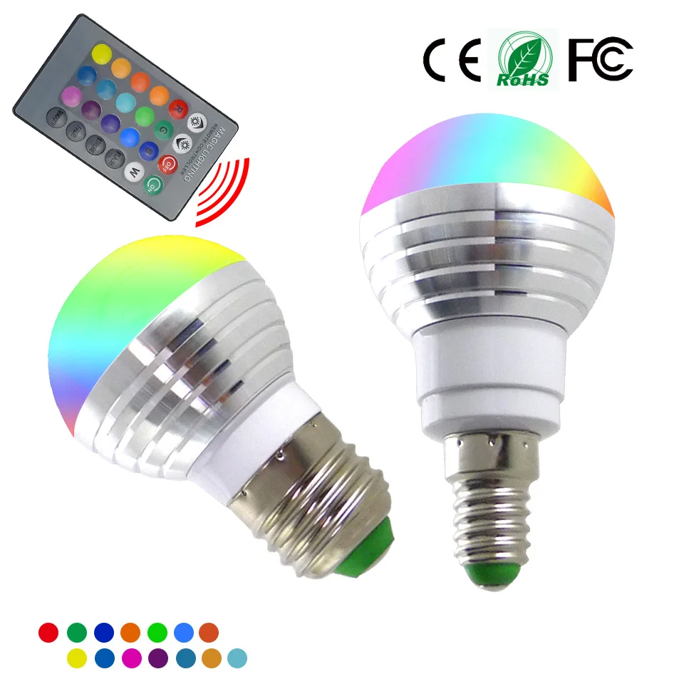 

New E14 E27 RGB LED Bulb 5W 16 Color Change Lamp LED Spotlight +IR Remote Control AC85-265V Christmas Decoration Lights