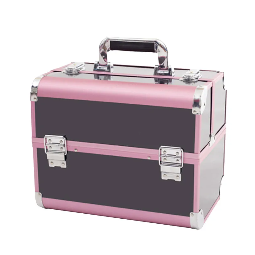 

2018 Fashion Female Professional Cosmetic case Women Holder Make Up Box Pink&Black PVC Cosmetic bag Organizer Suitcase Pouch