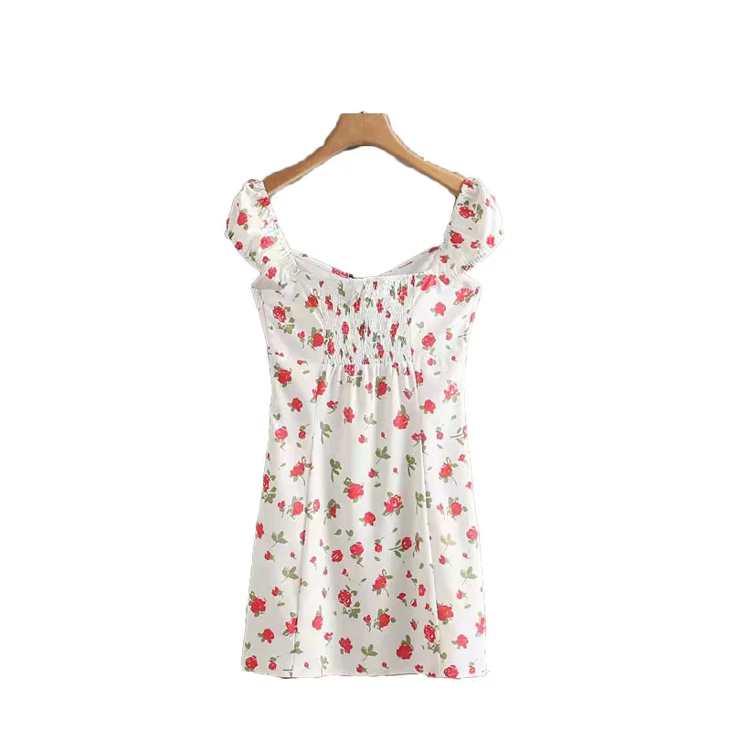 Printed Flower Dress Slash Neck Wild Women's Casual Summer Slim Knee-Length Dress Fashion Beach Off the Shoulder Dresses