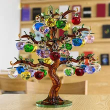 Crystal Glass Apple Tree Ornaments 36pcs Hanging Apples Home Decor Fengshui Figurines Christmas Crafts Gifts Souvenir Miniatures