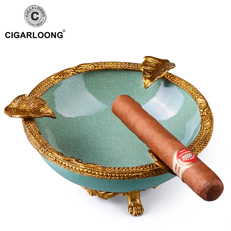 

cigar ashtray European glaze craft ceramic ashtray copper carving CE-0136