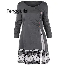 Plus Size 5XL Draped Floral Long Tunic Shirts Long Sleeve O-Neck Buttons Embellished Women Blouse Spring Casual Tops Tee Plus Size 5XL Draped Floral Long Tunic Shirts Long Sleeve O-Neck Buttons Embellished Women Blouse Spring Casual Tops Tee
