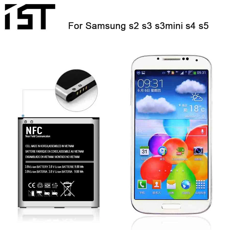 

NEW IST Original Mobile Phone Battery For Samsung Galaxy S2 S3 S3mini S4 S5 Battery High Real Capacity Replacement Batteries