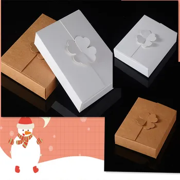 

24Pcs/Lot 16x12.6x2.5cm Four-leaf Clover Kraft Paper Box Blank Pure Color For Souvenir Gift DIY Candy Biscuits Package Box Case