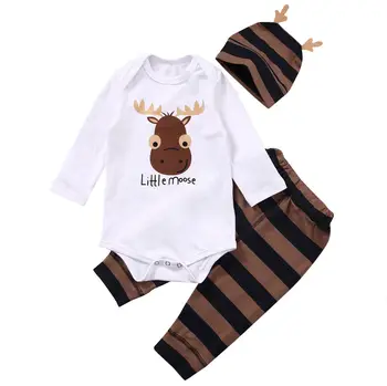 

Pudcoco Newborn Baby Boy Clothes Set Little Moose Long Sleeve Bodysuit Striped Pants Infant kids Clothing