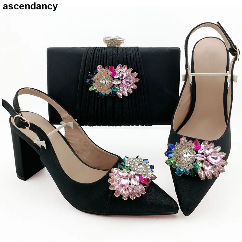 

African Women Wedding Shoes and Bag Set Decorated with Rhinestone Women Shoes and Bag Set In Italy Plus Size Shoes Women Heel