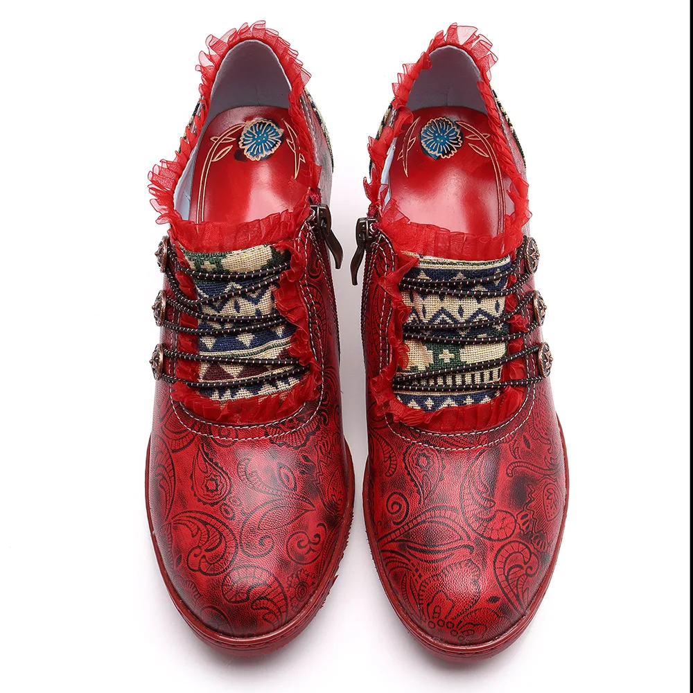 Винтажные туфли-лодочки из натуральной кожи; Женская обувь в стиле ретро; обувь в богемном стиле; сезон весна-осень; туфли-лодочки на шнурках и молнии; женская обувь на каблуке