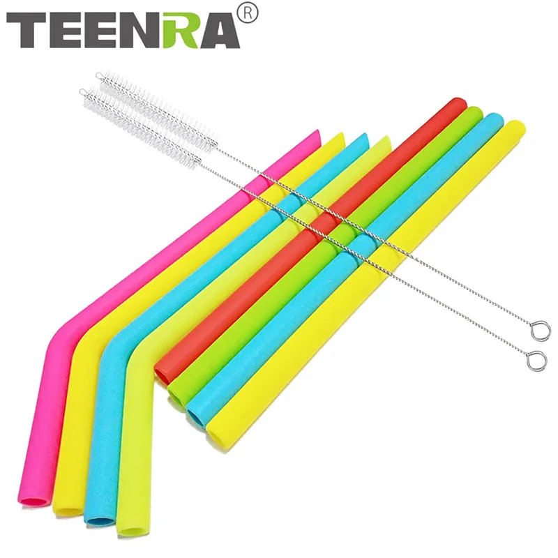 

TEENRA 8Pcs Reusable Silicone Straw Straight Drinking Straws Cleaning Brush Big Silicone Straws Set Fit 30/40 OZ Tumbler