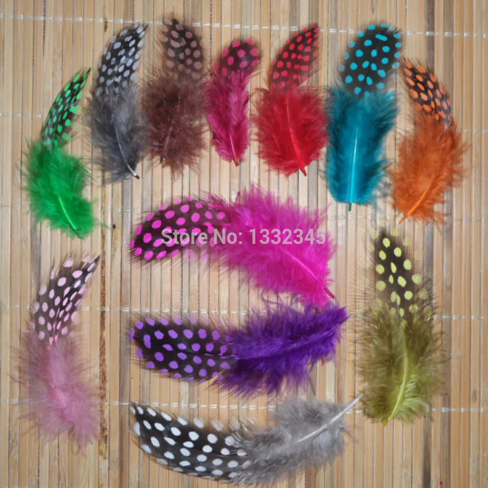 

300pcs/lot Guinea Fowl Spotted Feathers Mixed Color Craft chicken feather 5-10cm 2-3.9" beautiful gull feather Hair extension