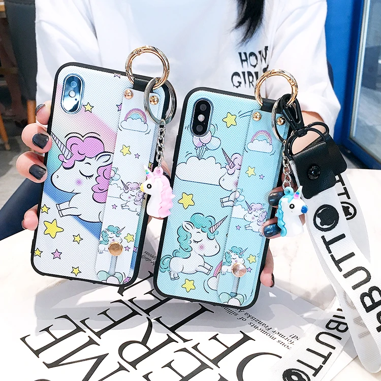 Чехол для Samsung S10 с единорогом и ремешком на запястье из мягкого ТПУ plus/S10lite S9 S9P S8 S8p