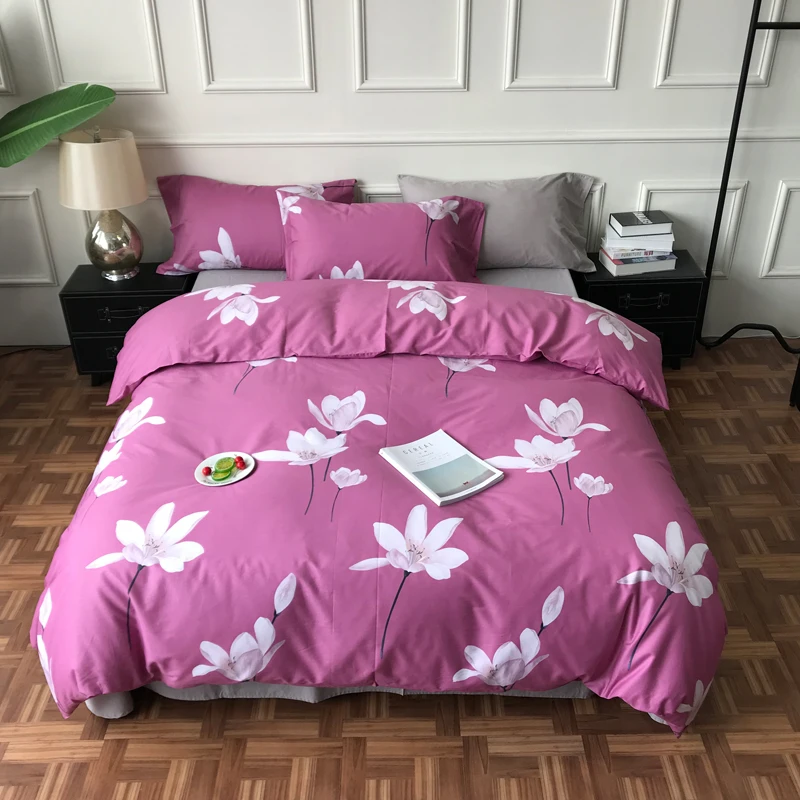 

iDouillet Lotus Flower Print 100% Cotton Bedding Set 4-pieces Floral Quilt/Duvet Cover Pillowcases Flat Sheet Queen King Size