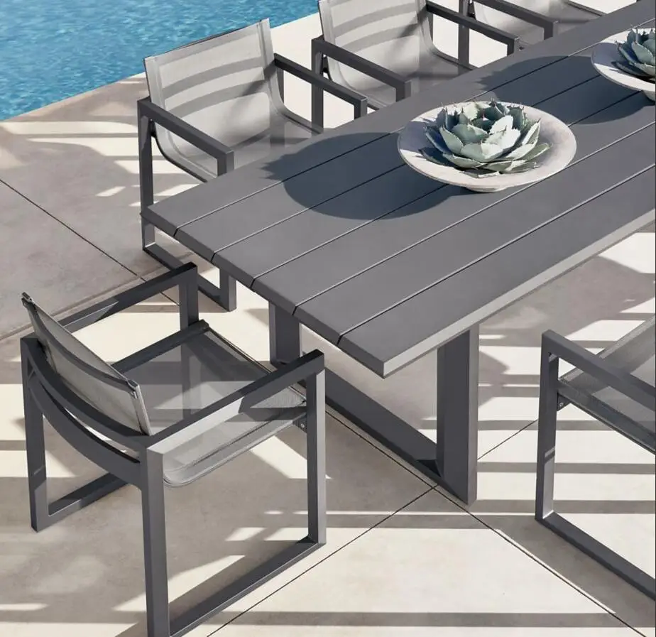 Современный дешевый внутренний дворик садовые алюминиевые Прямоугольный Обеденный стол мебель