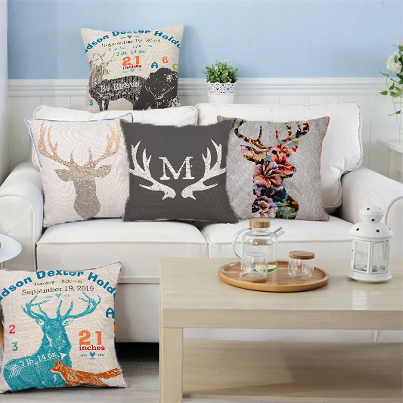 

Decorative throw pillow case cover animals Fashion Elk deer cotton linen cushion cover for sofa home decor almofadas 45x45cm