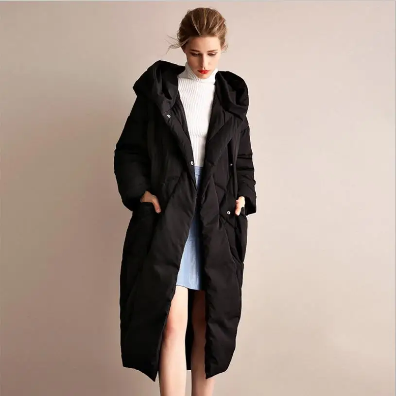 Модный бренд, 90% утиный пух, толстые теплые парки, пальто для женщин, зимние размера плюс, стиль летучей мыши, пушистая теплая куртка с капюшоном wq772