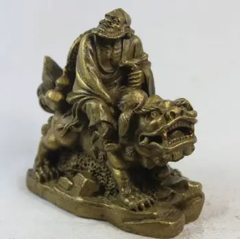 

Chinese Myth Brass God Of Eight Immortals Ride Lion Foo Fu Dog Statue