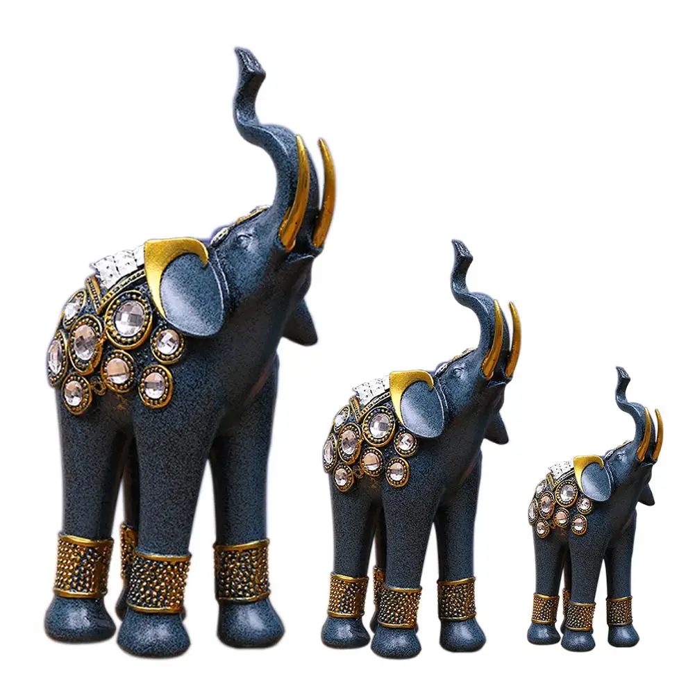 

Resin Rhinestone Inlaid Three Elephants Crafts European Style Home Elephant For Living Room Wine Cabinet Decor Wedding Gifts