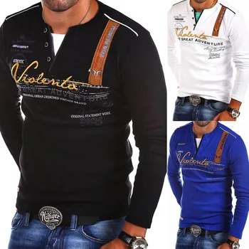 

2018 European And American Men's Brand Fashion Personality T Shirt Casual Letters Long Sleeves T Shirt