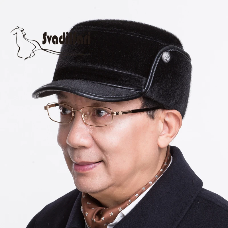 

The old man winter hat man grandpa thick warm elderly old man winter outdoor flat ear cap