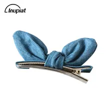 1 Pc Hairpins for Girls Sweet Bowtie Knot Hair Pins for Children Denim Hair Accessories Two