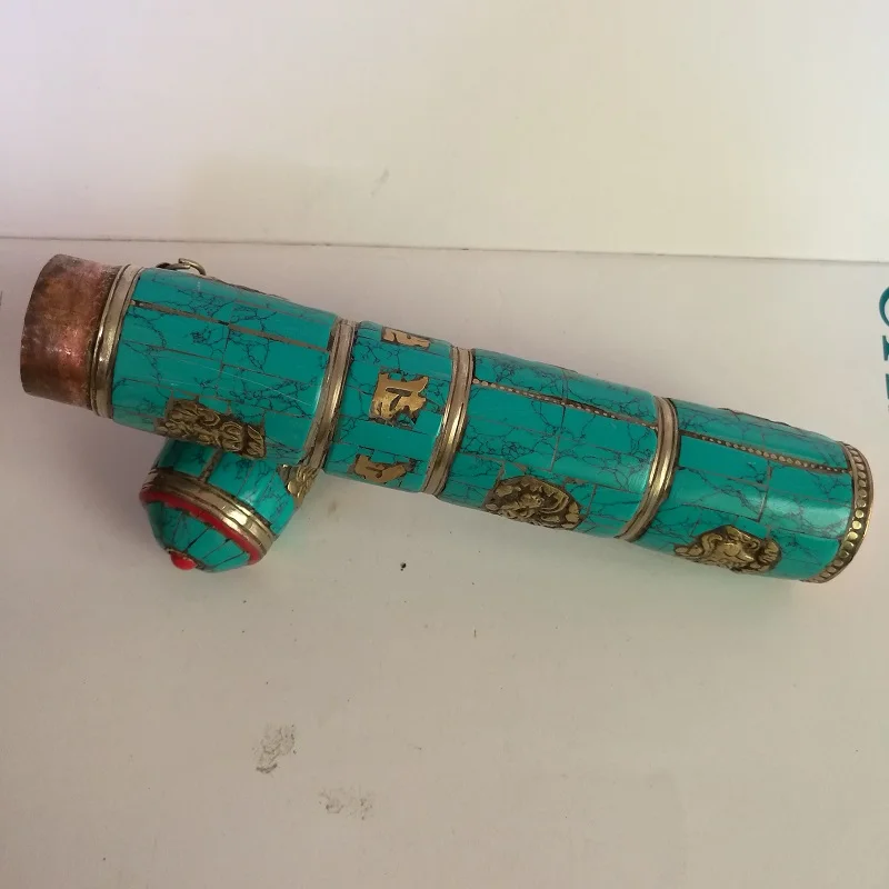 TBC811 Tibet brass inlaid colorful stone carved Incense box,long