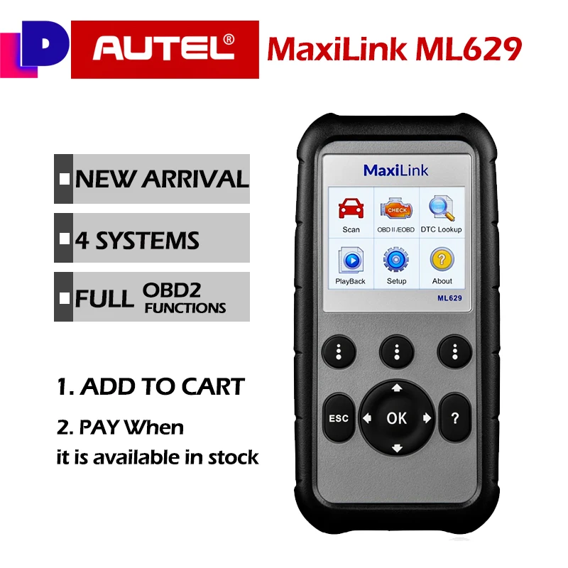 

Autel ML629 OBD2 OBD Scanner Upgraded Version of ML619 Engine Transmission ABS SRS Diagnoses Full OBD2 Functions Diagnostic Tool