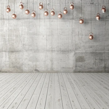 

Laeacco Photography Background Cement Wall Ball Pendant Gray Wooden Floor Baby Party Portrait Photo Backdrop Photo Studio