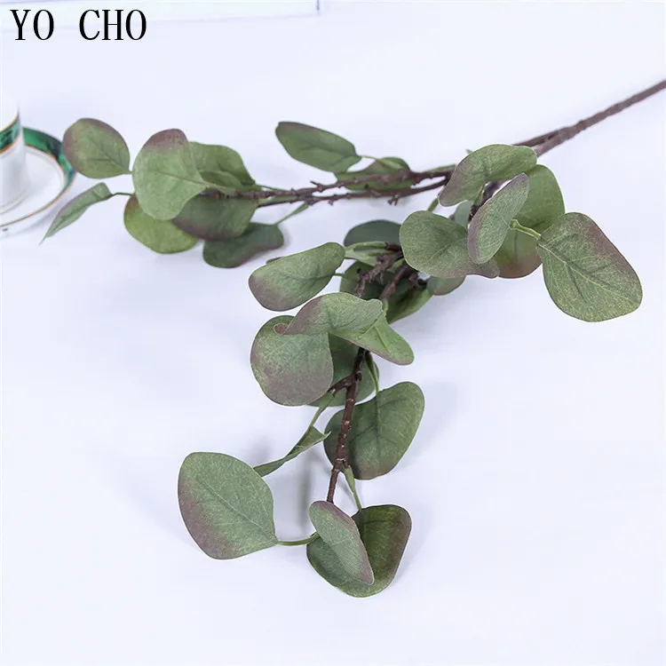 Artificial eucalyptus leaf Green plant branch Flower arranging accessories money leaves DIY wedding home garden decor plant 1pc (2)