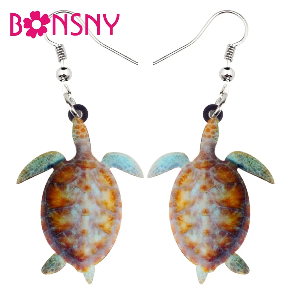 

Bonsny Acrylic Novelty Sea Turtle Tortoise Earrings Big Long Dangle Drop Fashion Ocean Marine Animal Jewelry For Women Girl Gift