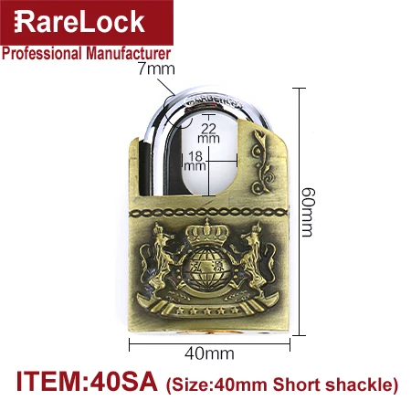 Rarelock MS539 замок под старину для сада ворота дома двери склад автомобиля шкатулка Электрический шкаф ящик тренажерный зал шкафчик 4 ключа h - Цвет: 40SA-40mm Short