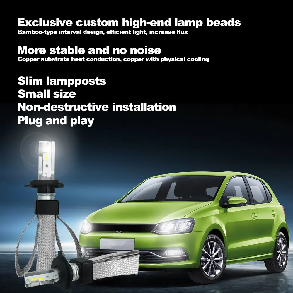 H7 LED Headlight Bulbs, 9003/HB2 LED Headlights All-in-One Auto Headlamp Conversion Kit 60W 6000K 9600 Lumens Extremely Bright H7 LED Headlight Bulbs, 9003/HB2 LED Headlights All-in-One Auto Headlamp Conversion Kit 60W 6000K 9600 Lumens Extremely Bright
