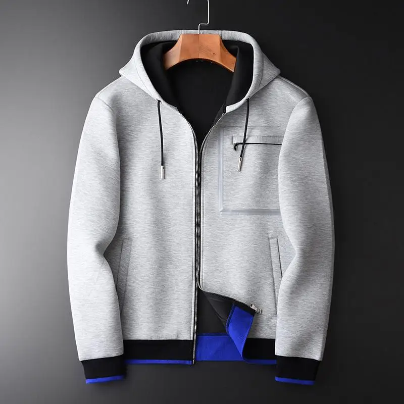 Minglu серые толстовки мужские роскошные комбинированные тканевые толстовки с капюшоном для мужчин размера плюс 3XL 4XL Весенняя приталенная мужская Толстовка - Цвет: GREY  H-W1827