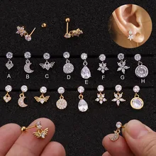 Feelgood 1 шт. хрящевая спираль серьги штанга нержавеющая сталь с Cz Сердце Луна крыло цветок капля болтаются Козелок Уха Пирсинг