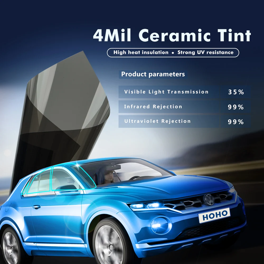 

SUNICE 4mil nano ceramic Sunshade Film VLT35% Black Auto Car Window Tint Solar Tint Nano Ceramic Tint 50cmX600cm
