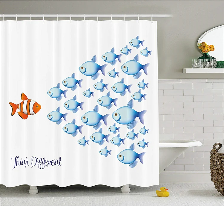 

Novelty Geek Think Different Fishes Shower Curtains Funny Bathroom Curtain Motivational Quote Home Decor Gifts Cartoon Design