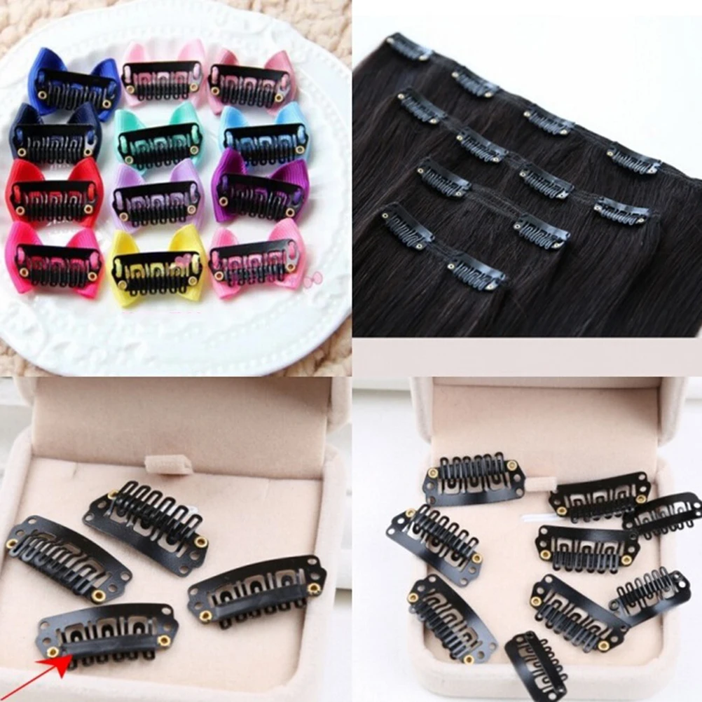 50PCS Wholesale Black Hair Snap Clips for Extensions U Shape Clip Weave Toupee Wig 9 Teeth Clips