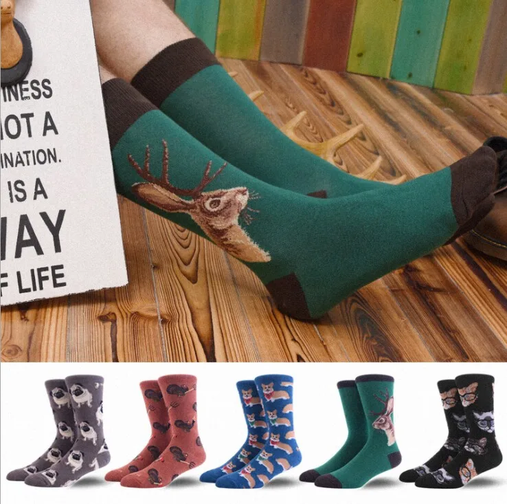 

Men Funny cute Colorful Animal Novelty Socks Casual Cotton Happy Unisex sox Dress art Socks Clacetines Hombre Divertidos