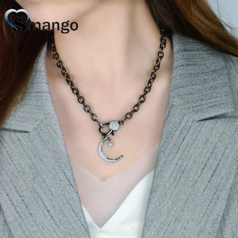 

3Pieces, Women Fashion The Moon and Star Shape CZ Prong Setting Necklace,Black Plating Color