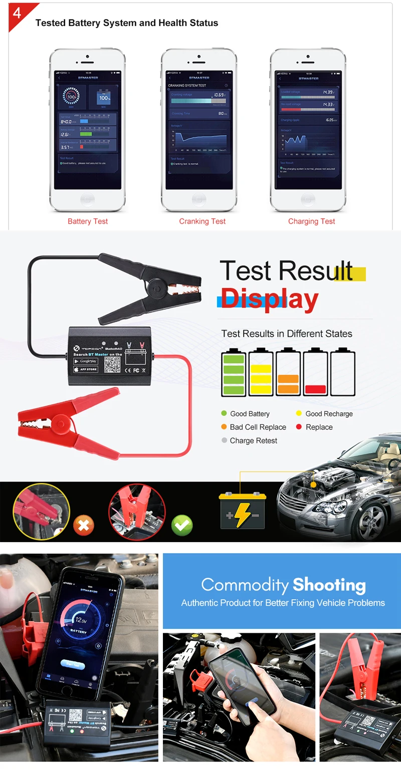 TOPDON BT Master 12 V автомобильный аккумулятор тестовый er анализатор батареи тест на проворот коленвала зарядка тест синхронизации для Android и iOS