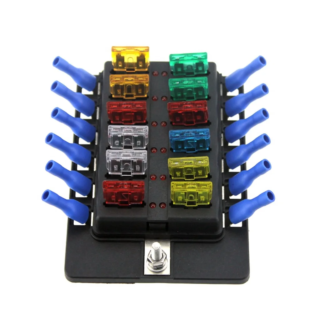 6/8/10/12 Ways Blade Fuse Box Holder Fuses Blocks Red LED Indicator