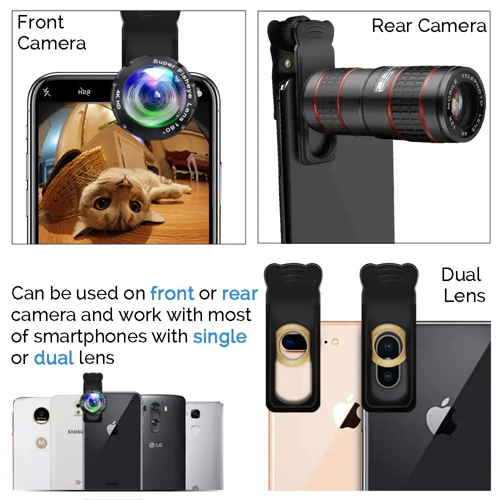 Комплект объективов для телефона Girlwoman 5 в 1, объектив для сотового телефона для iPhone XS Max XR X/8/7/6s Plus, для смартфонов samsung, huawei, Android